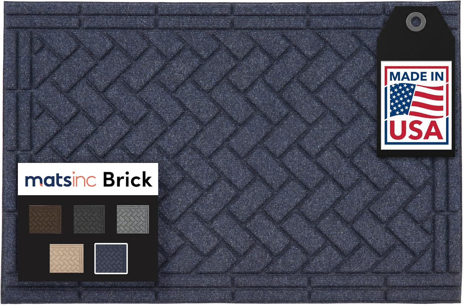Artisan Entry Front Door Mat - Rubber Back Indoor or Outdoor Entry Rug with Brick Design, Water Absorbing Rug, Made in The USA by Mats Inc, 2' x 3', Blue 2' x 3' Brick - Blue