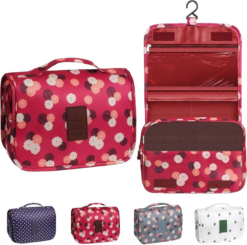 Necessaire de viagem suspensa YEMEDA Wine Red Flower com gancho