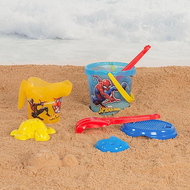 Foto 2 de 7 de ColorBaby 77377 Marvel Spiderman Set de Playa Infantil, Conjunto de Cubo de Playa con Pala, rastrillo