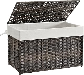 SONGMICS Woven Storage Basket with Lid, 27.7 Gallon (105L), Foldable