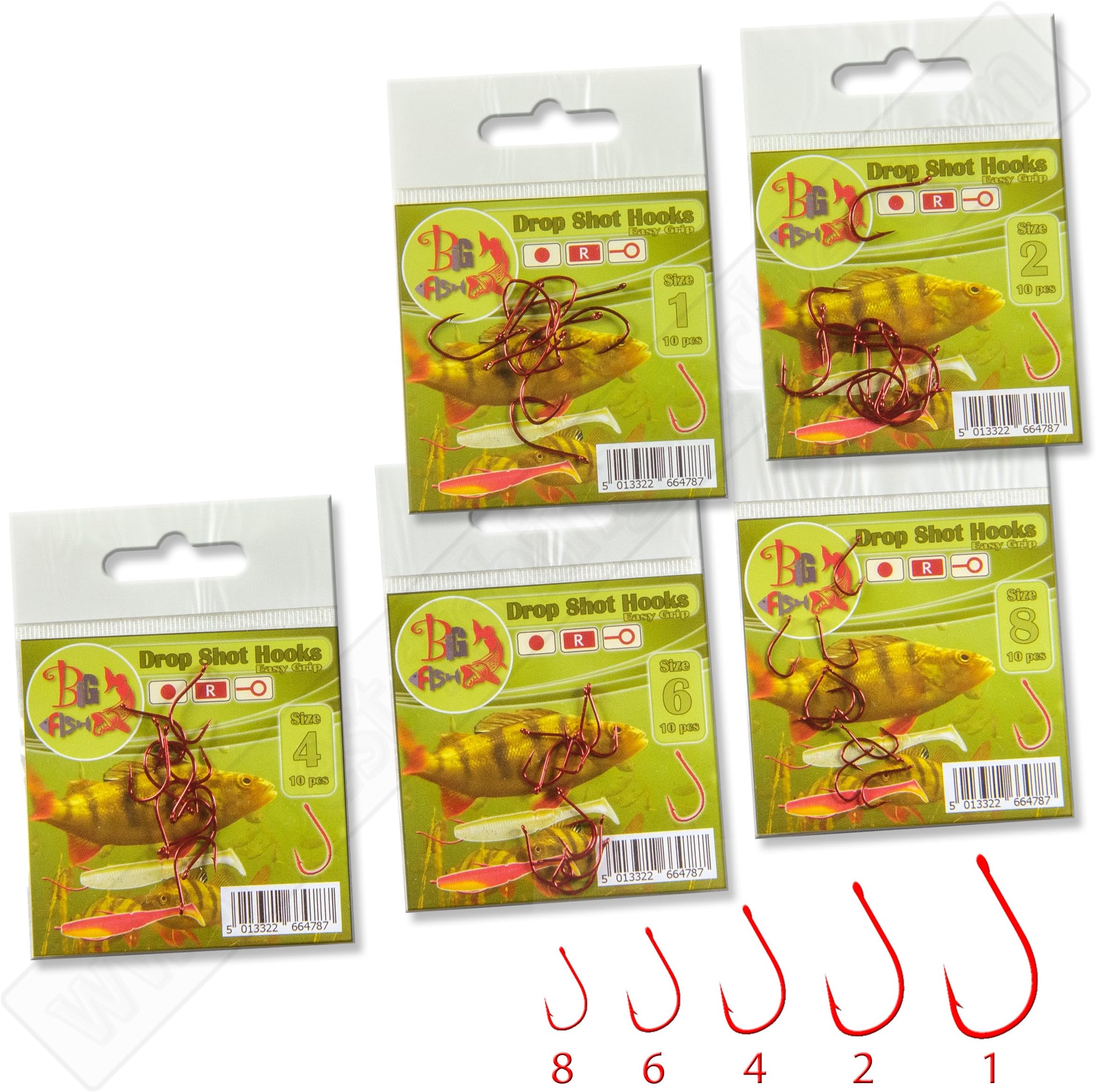 Kamatsu Drop Shot Wide Gap Red Fishing Hooks Strong Sharp Worm Perch Pike (VA07 1x10pcs Size 6 Drop Shot Red Hooks Big Fish)
