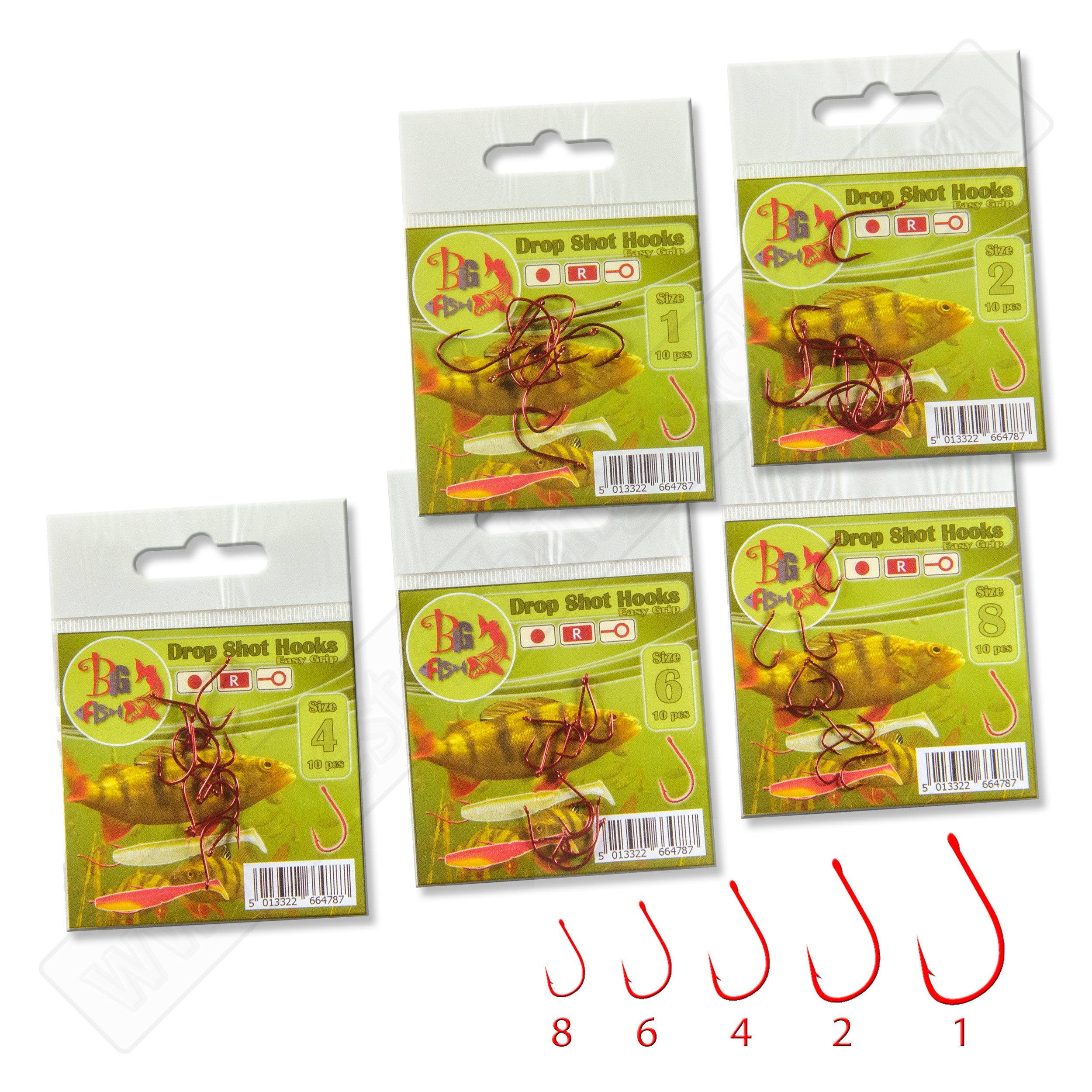 Kamatsu Drop Shot Wide Gap Red Fishing Hooks Strong Sharp Worm Perch Pike (VA07 1x10pcs Size 6 Drop Shot Red Hooks Big Fish)