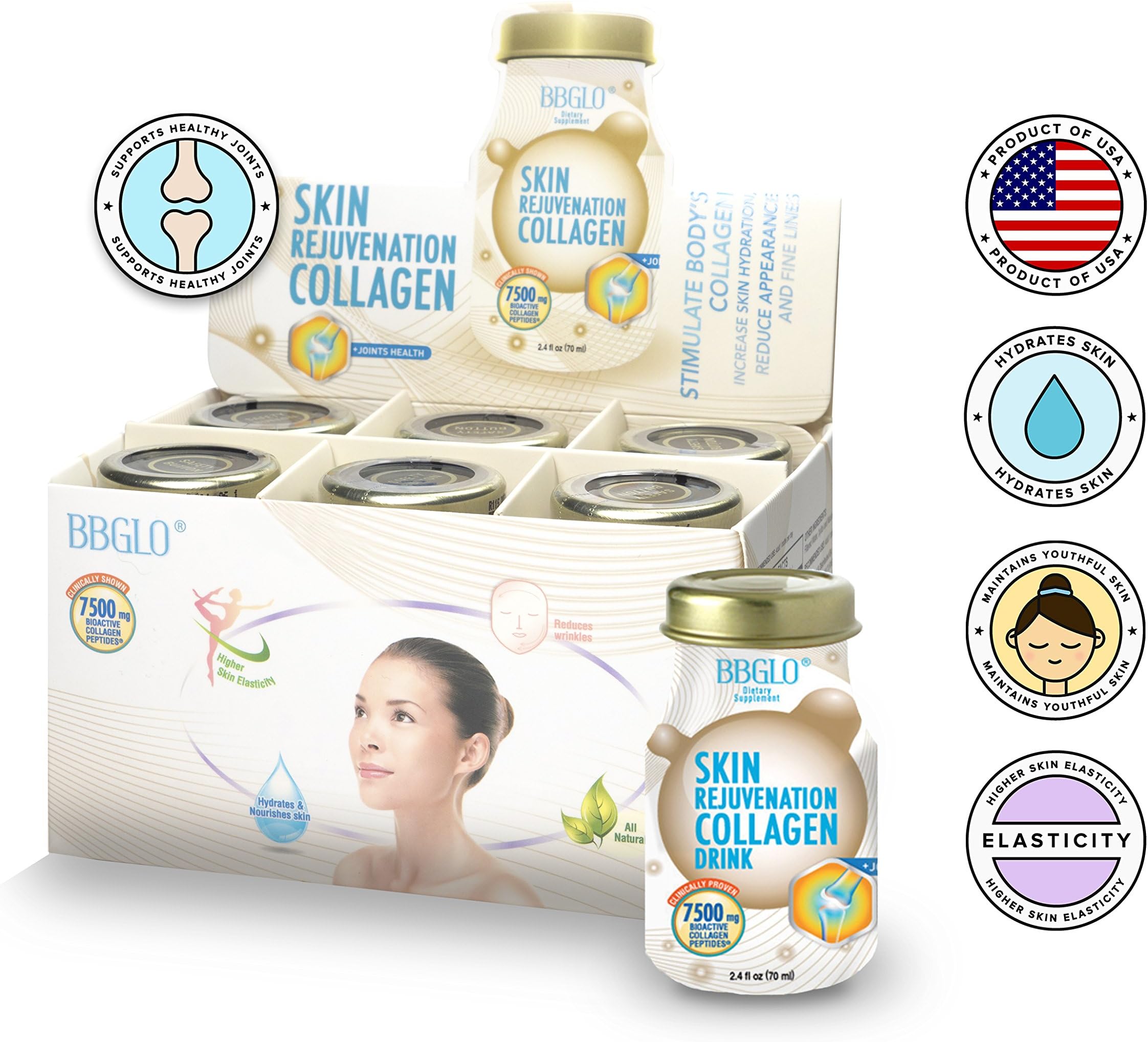 BBGLO® Skin Rejuvenation Collagen Drink - Anti Aging Complex, 2.4 fl. Oz (6 Bottles, Joint)
