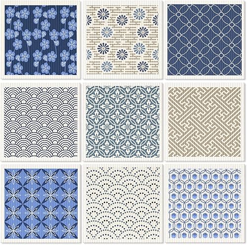 9 paños de cocina suecos absorbentes de cocina suecos flores de cerezo azul suaves reutilizables paños de cocina de secado rápido trapos de cocina