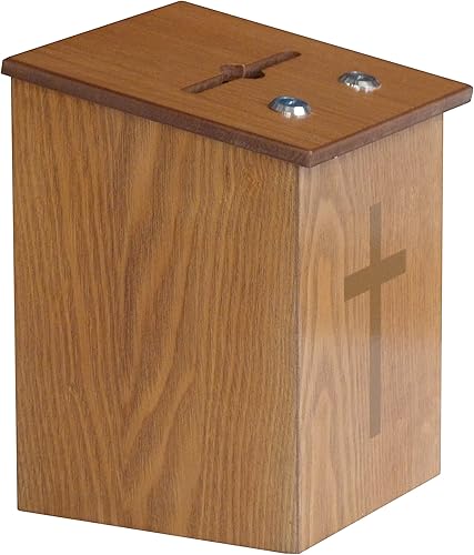 Miniatura 2 de Caja de recaudación de fondos de madera de dos cerraduras, caja de donación con cruz dorada, caja de oración de diezmos de iglesia cristiana y