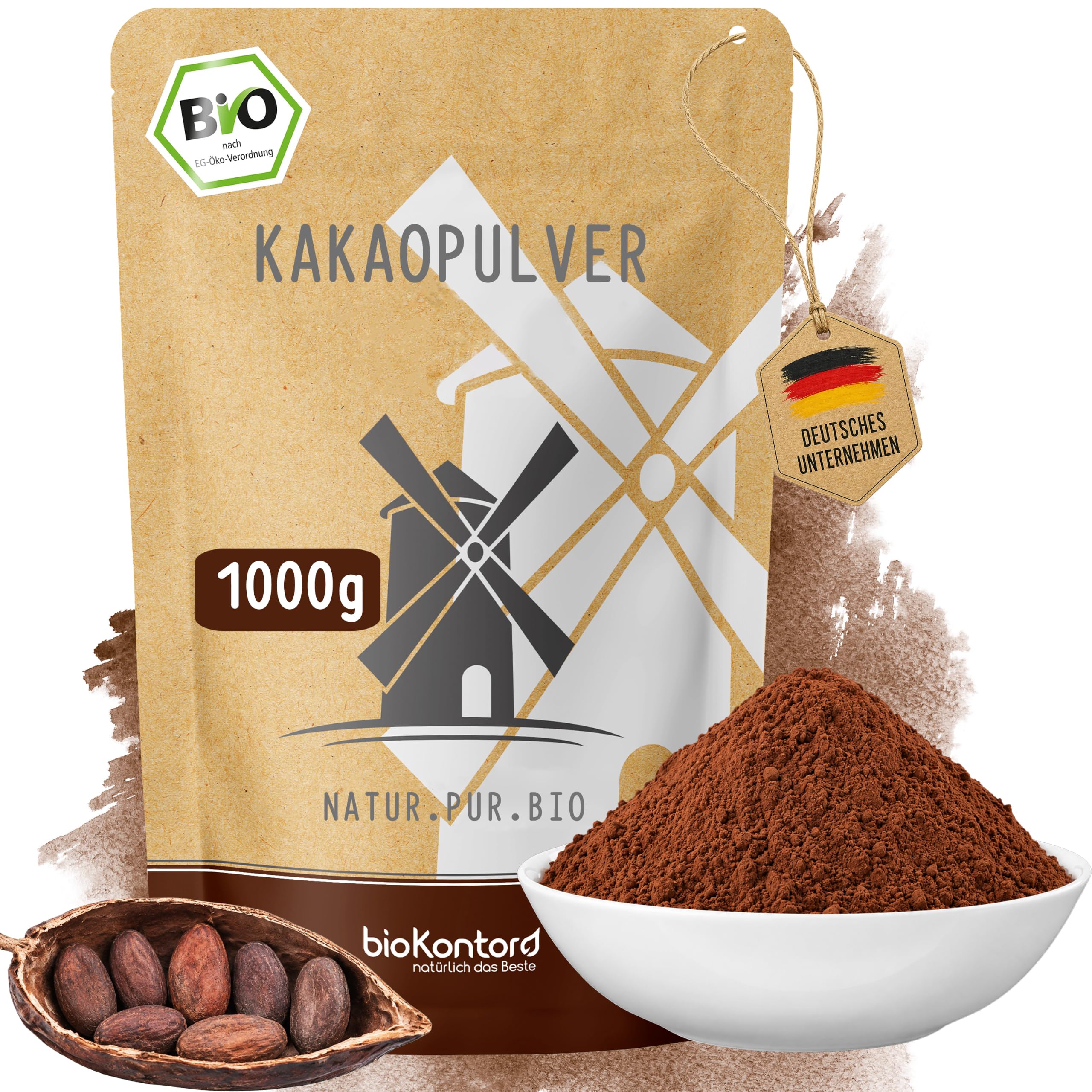 bioKontor – BIO Kakaopulver 1kg – ungesüßtes Kakao Pulver – naturbelassen