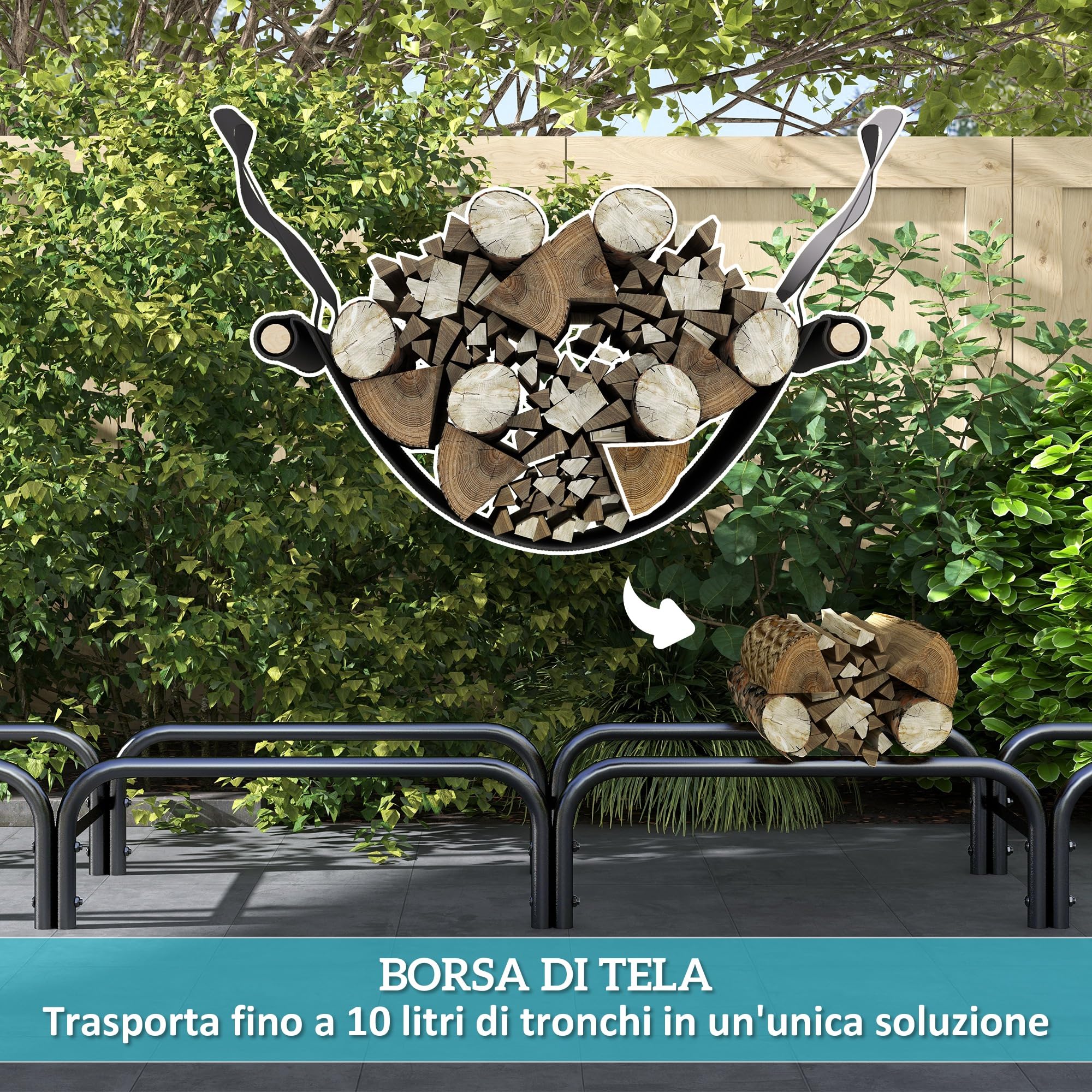 Outsunny Portalegna da Interno ed Esterno in Metallo 240x36x99 cm Nero