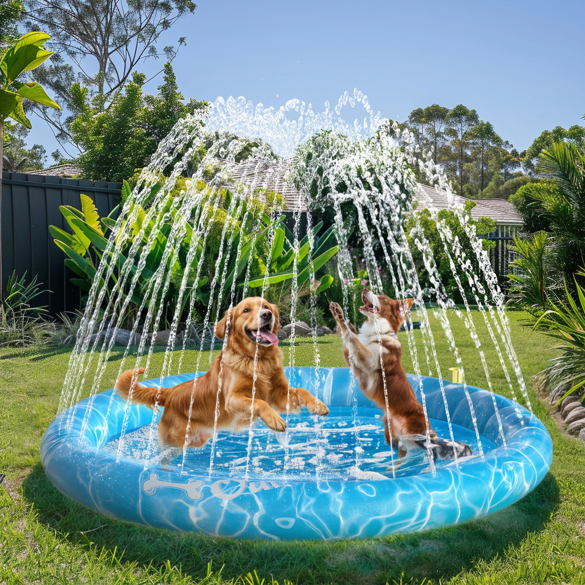 ALL FOR PAWS 150CM Hundespielmatte mit Sprinkler, Sprinkler-Spielmatte für Hunde, Kühlende Wasserspielmatte mit Sprinklerfunktion, Outdoor Wasser Spielmatte für Hunde