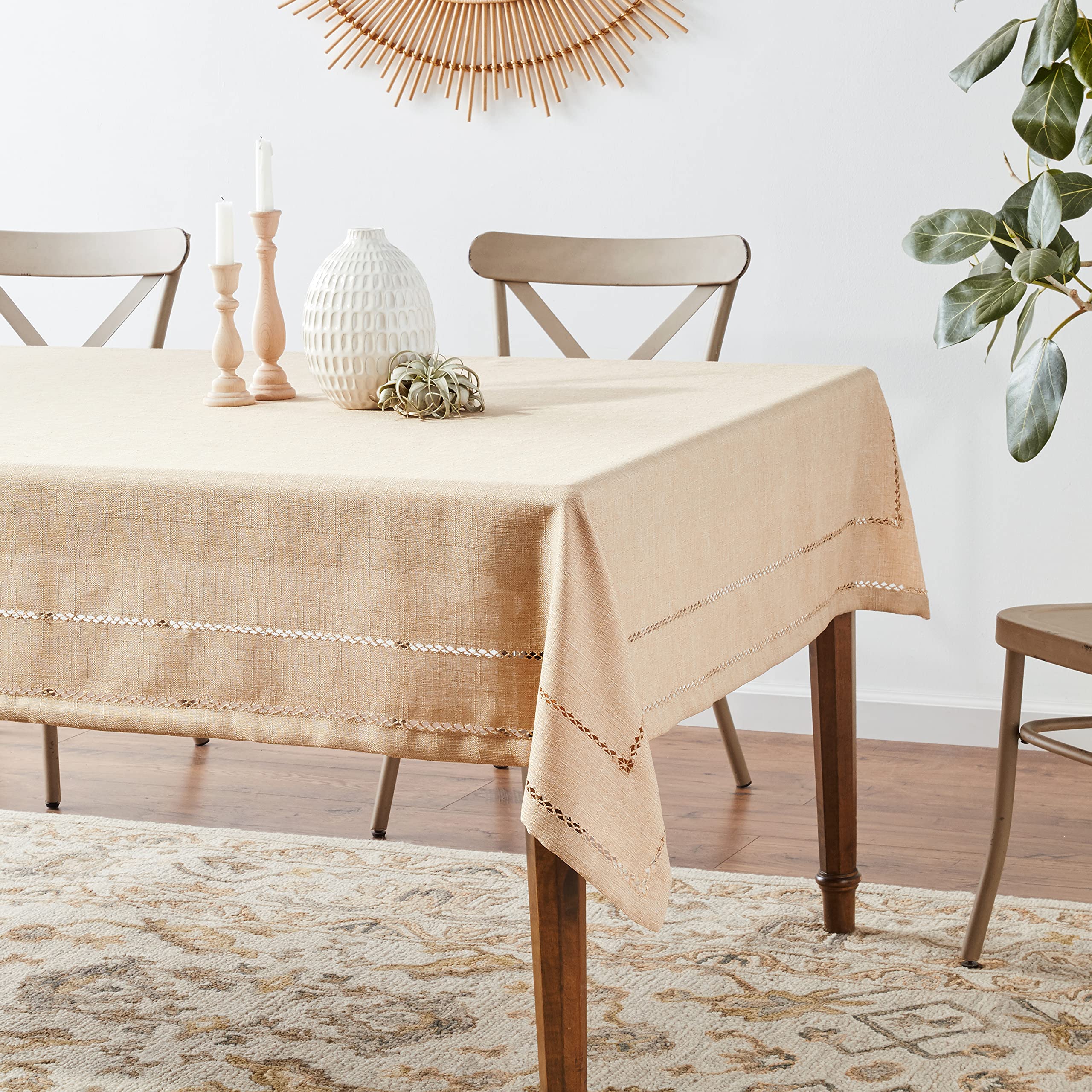 Hem Stitch haftowany wzór vintage obrus płatki owsiane 152 cm x 213 cm podłużny/prostokąt