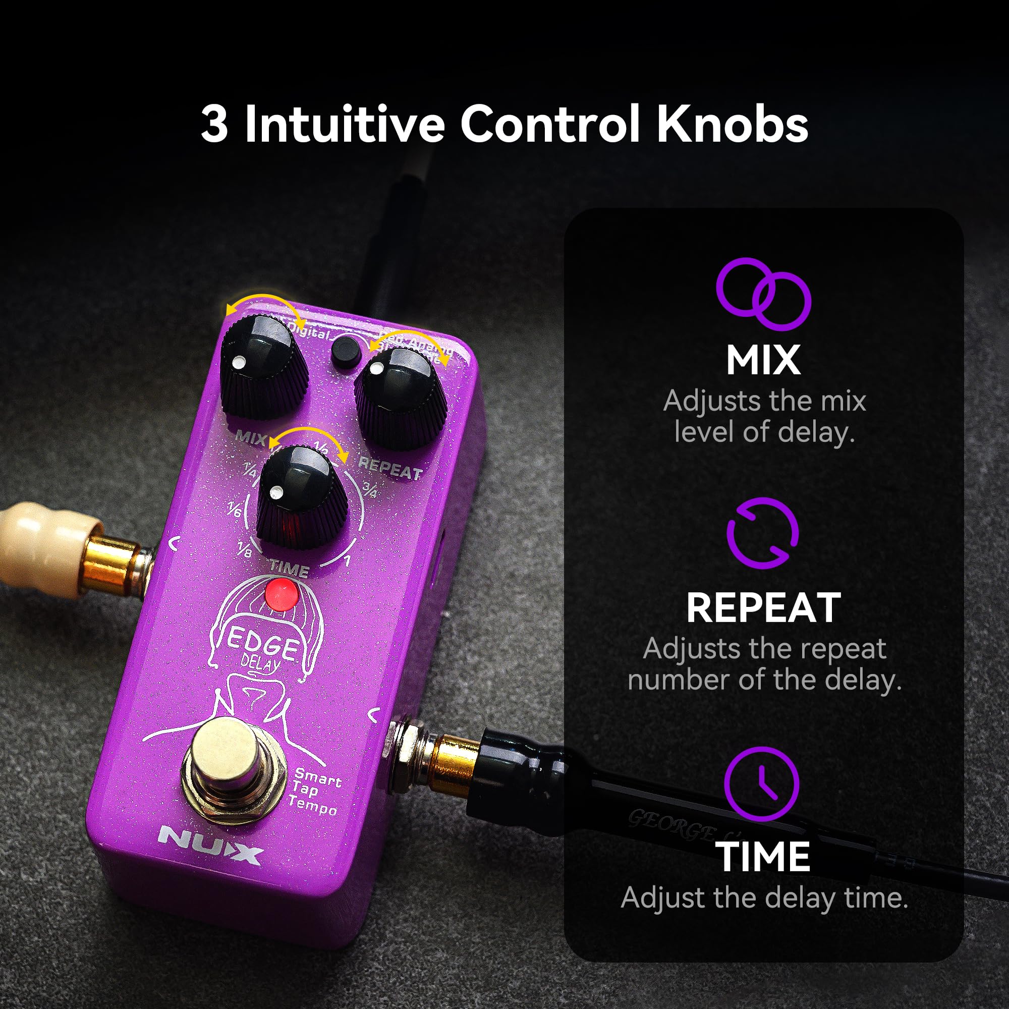 NUX Edge Delay Gitarren-Effektpedal mit digitaler Phi-Verzögerung, analoger Verzögerung und Tape Echo