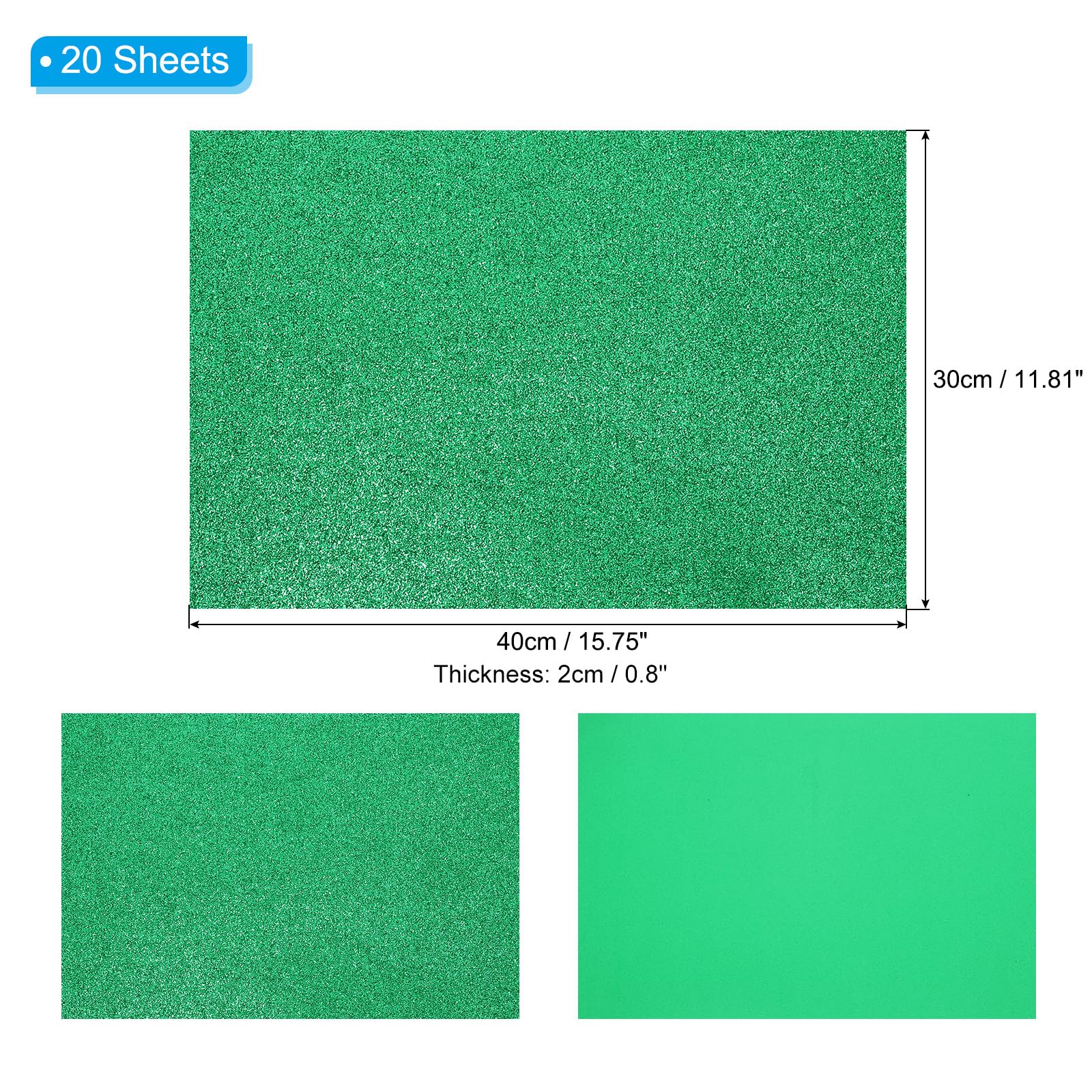 PATIKIL 20 Sheets 2mm Glitter Foam Sheet, 16" x 12" Green Sparkle EVA Paper, 16x12" - Image 2
