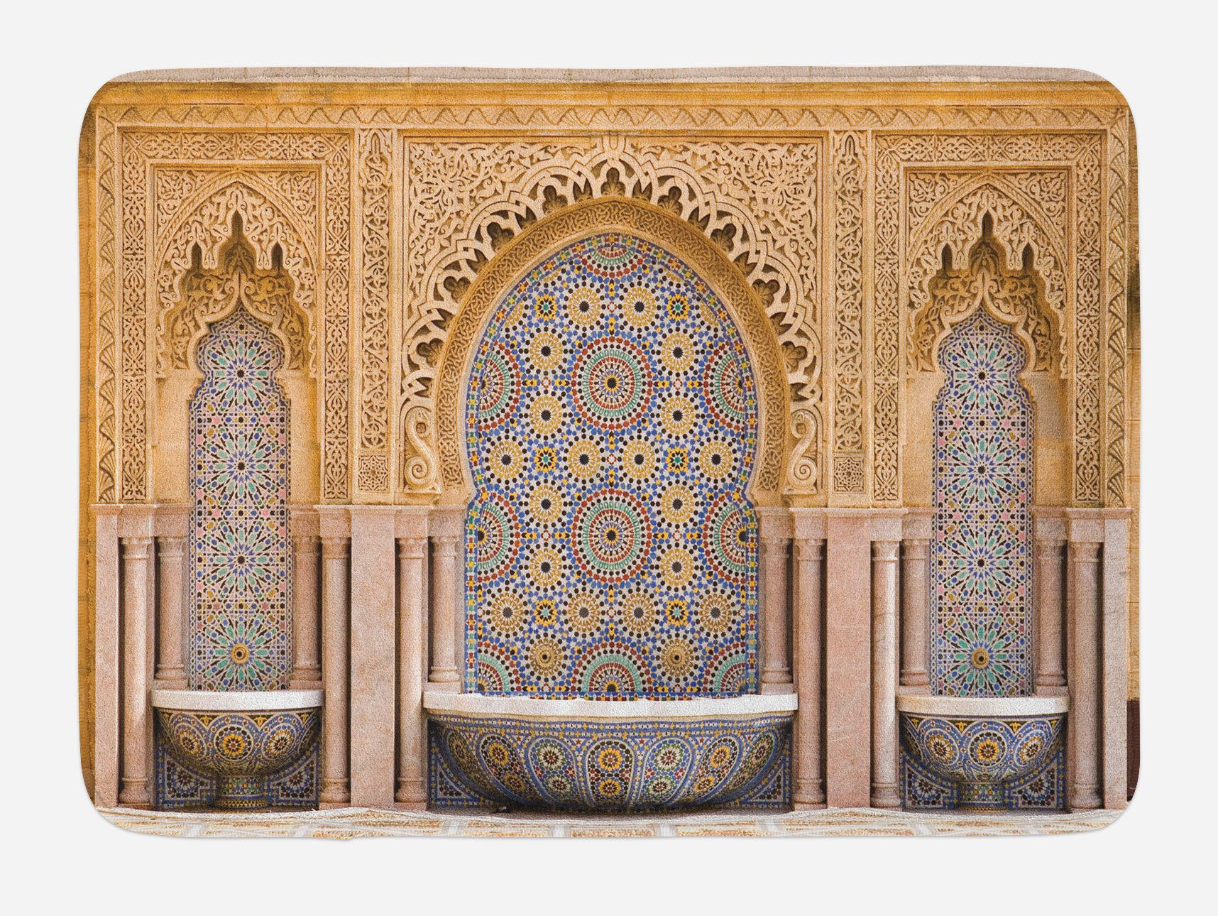 Ambesonne Moroccan Bath Mat, Typical Moroccan Tiled Fountain in The City of Rabat Near Hassan Tower, Plush Bathroom Decor Mat with Non Slip Backing, 30.2" x 20", Apricot Pale Brown