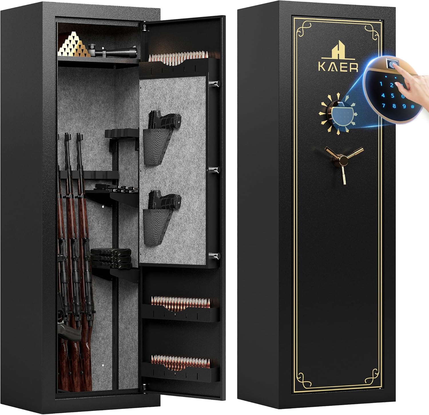 KAER 20 Biometric Gun Safe for Rifles and Pistols, Large Gun Cabinet for Home Rifle, Quick Access Gun Safe with Fingerprint, Rifle Safe with Removable Shelf and Pistol Pocket [No Assembly Required]