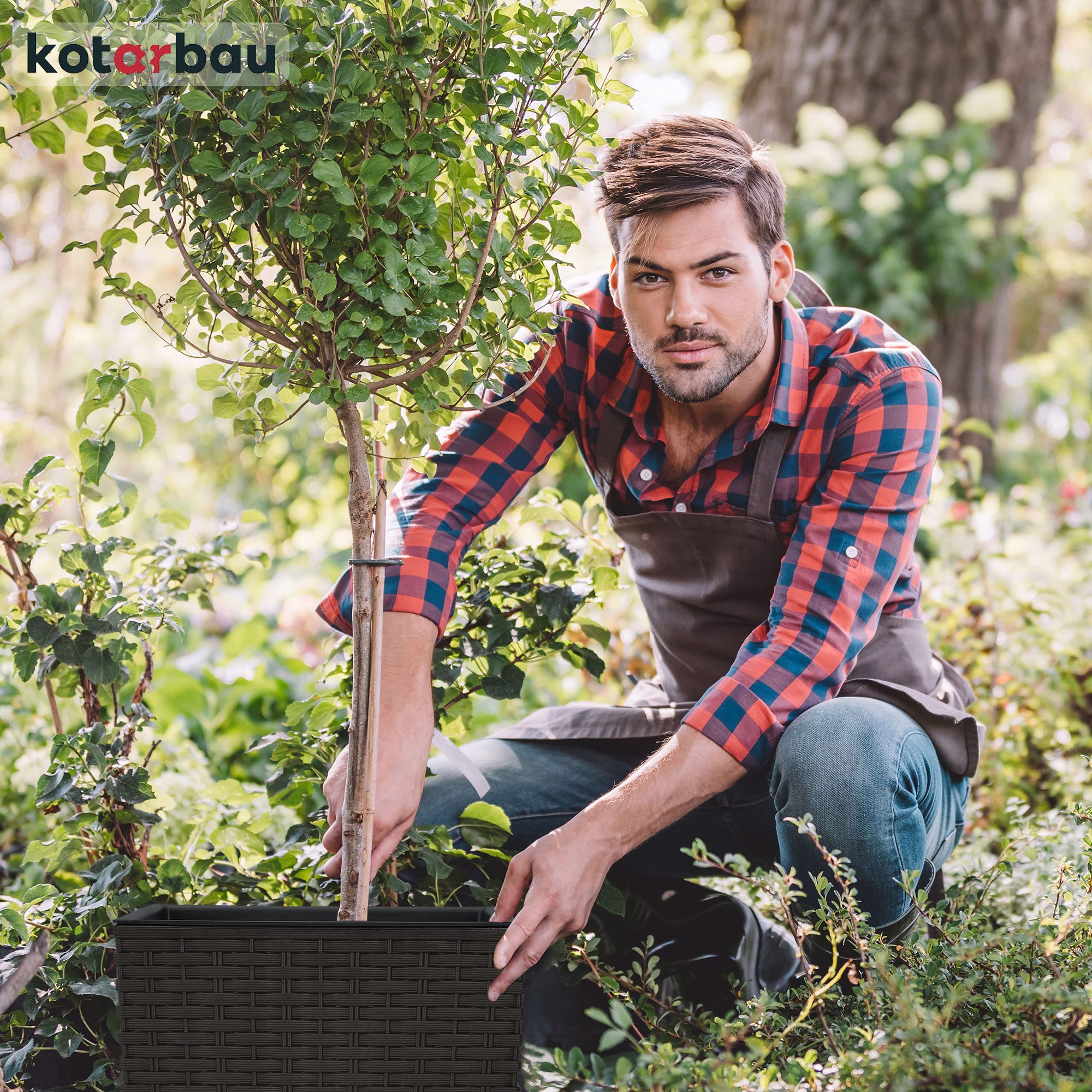 KOTARBAU® Juego de 2 macetas de 64 l, altura de 40 cm, de plástico Umbra con maceta interior, juego de macetas como maceta de ratán para interior y exterior