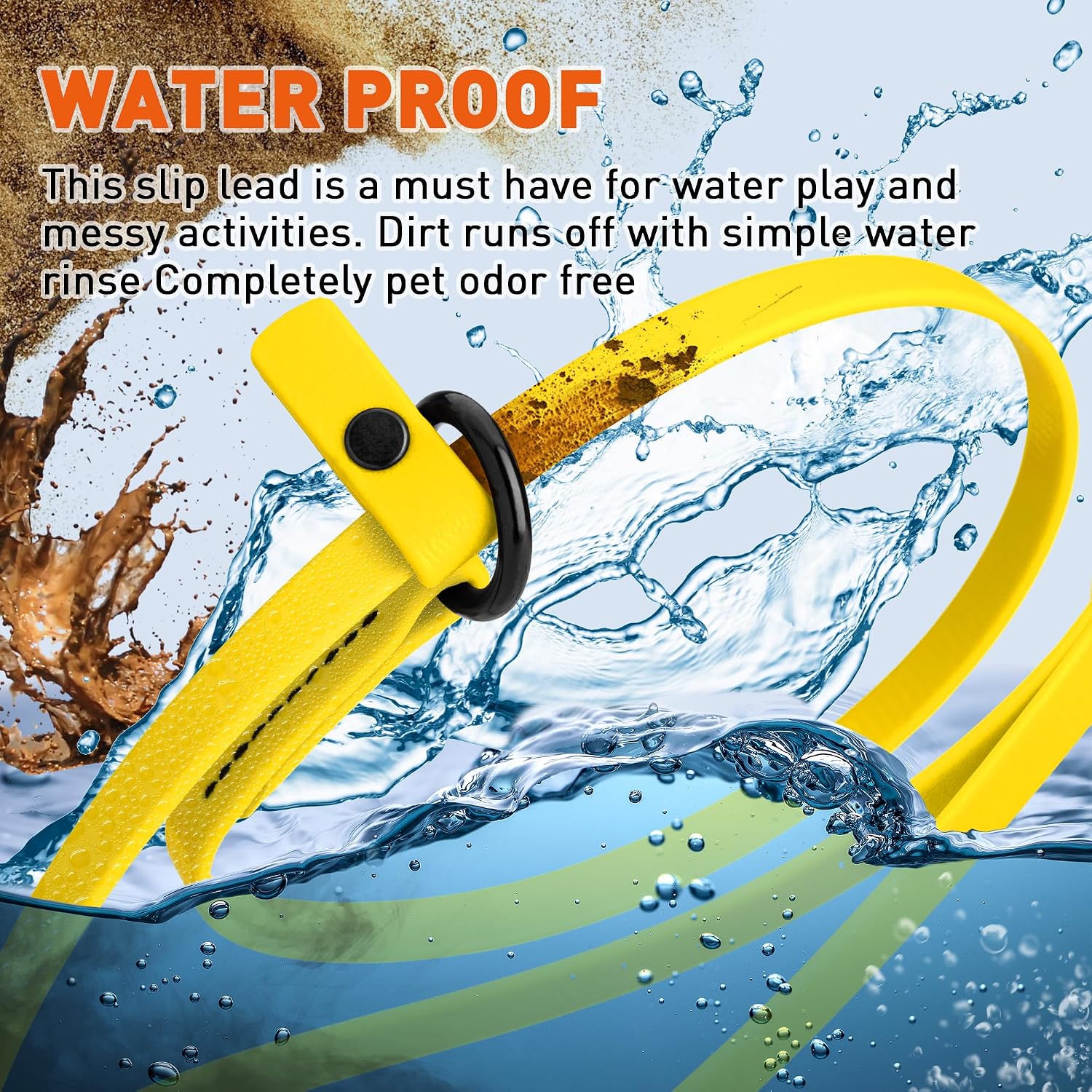 Dogline Biothane Slip Dog Leash - for Small, Medium and Large Dogs - Odor Free Slip Lead, Heavy Duty and Durable Material Kennel Lead - Lemon Yellow - 7ft L x 1/2in W
