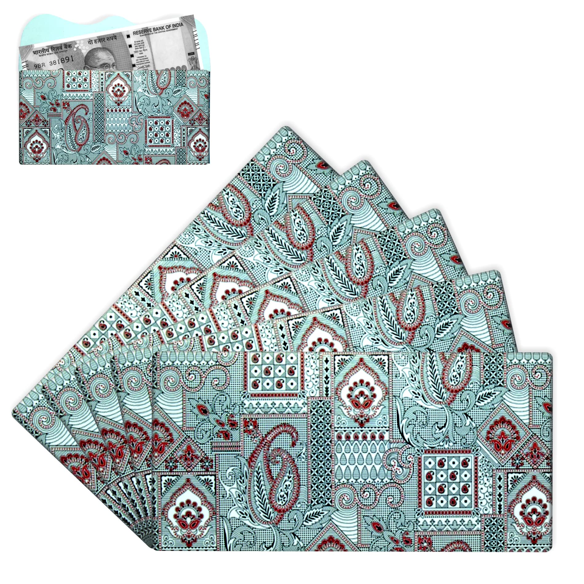 Home Genie Money Envelopes for Weddings, Baby Showers, Festivals, Shagun, and Other Occasions | Money Lifafa | Envelopes for Gifting Cash | Black and Red Paisley Print - Pack of 5