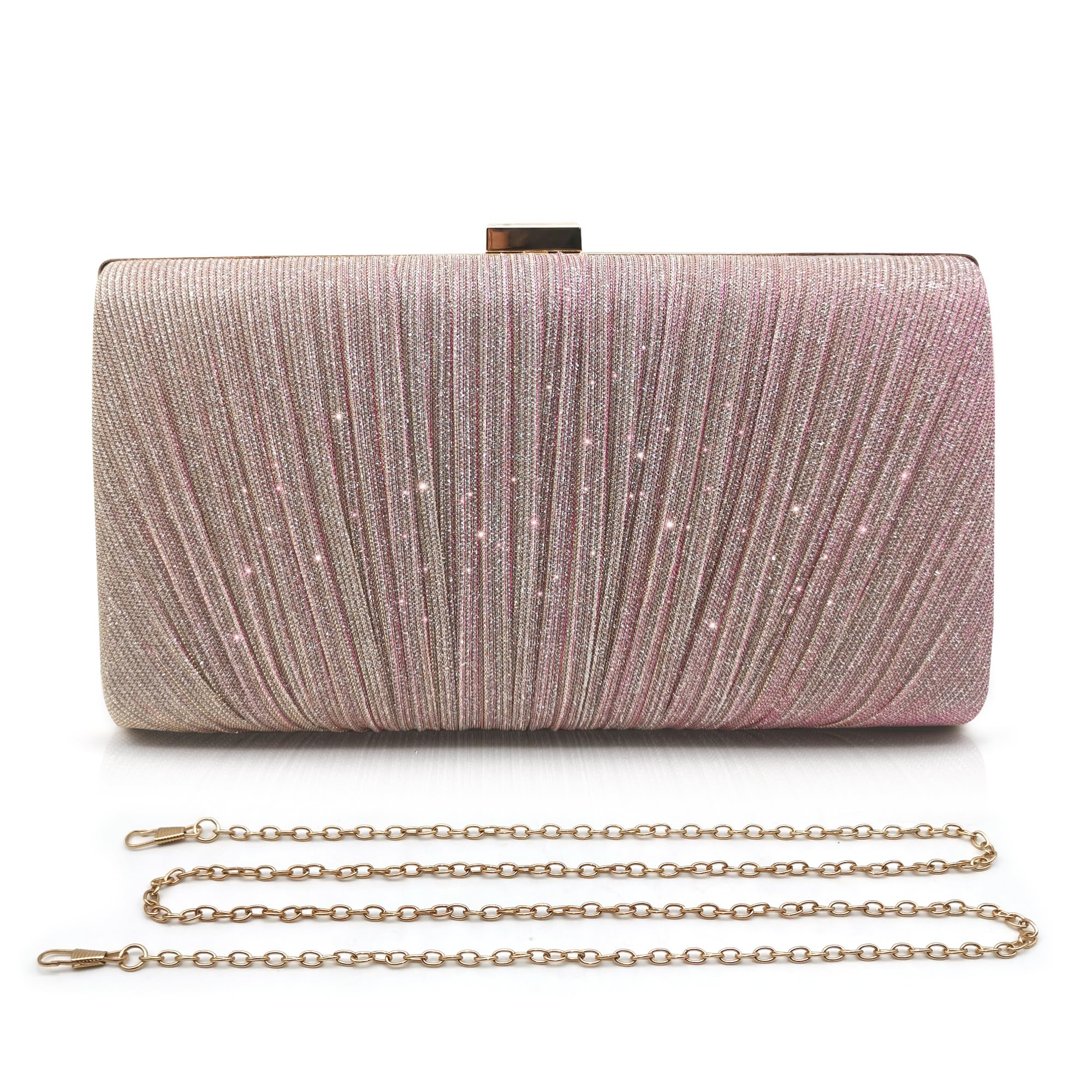 Pahajim Clutch Bags for Women Glitter Evening Bag Sparkly Handbags Bridal Shoulder Bags Ladies Sequin Chain Crossbody Bag for Wedding, Party, Date, Prom (Rose Gold)