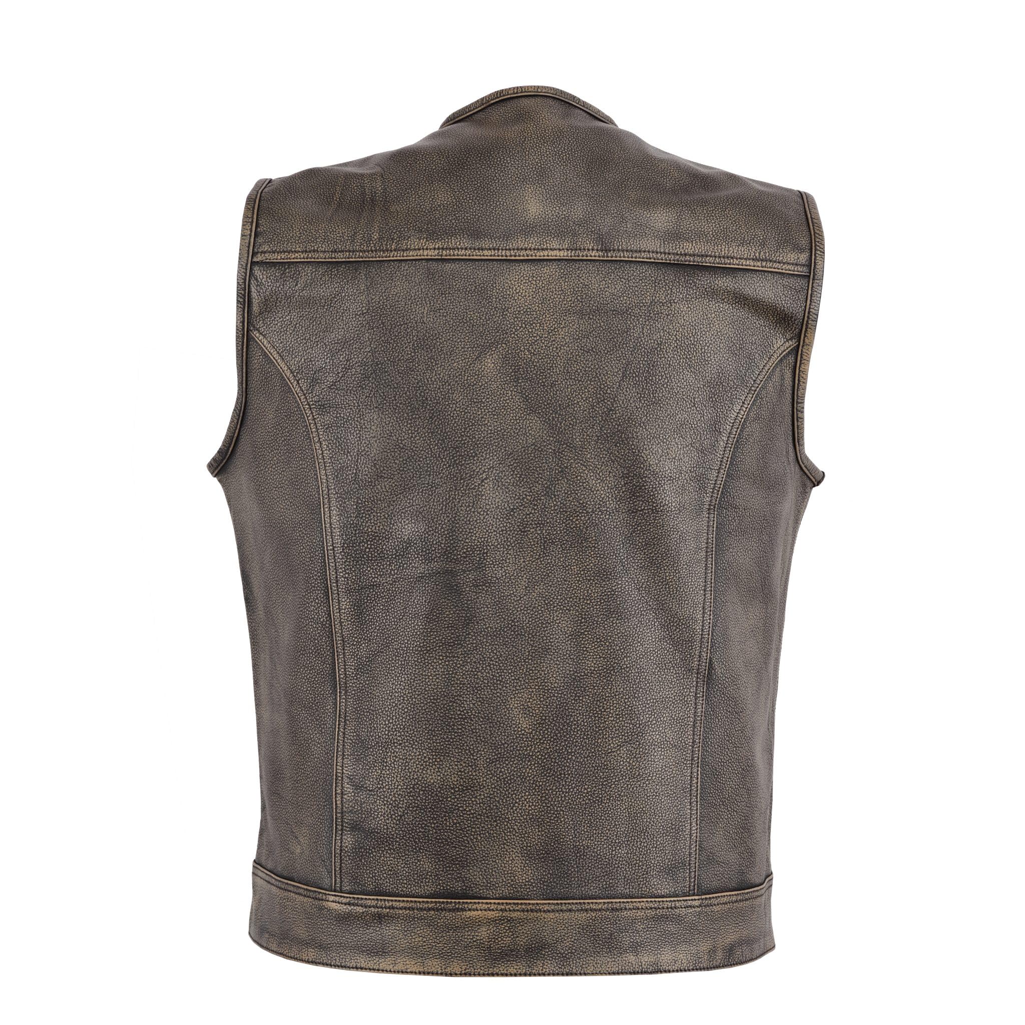 Leatherick Gilet de motard à grain supérieur pour hommes en détresse sans col marron pour l'équitation et la mode coupe de style