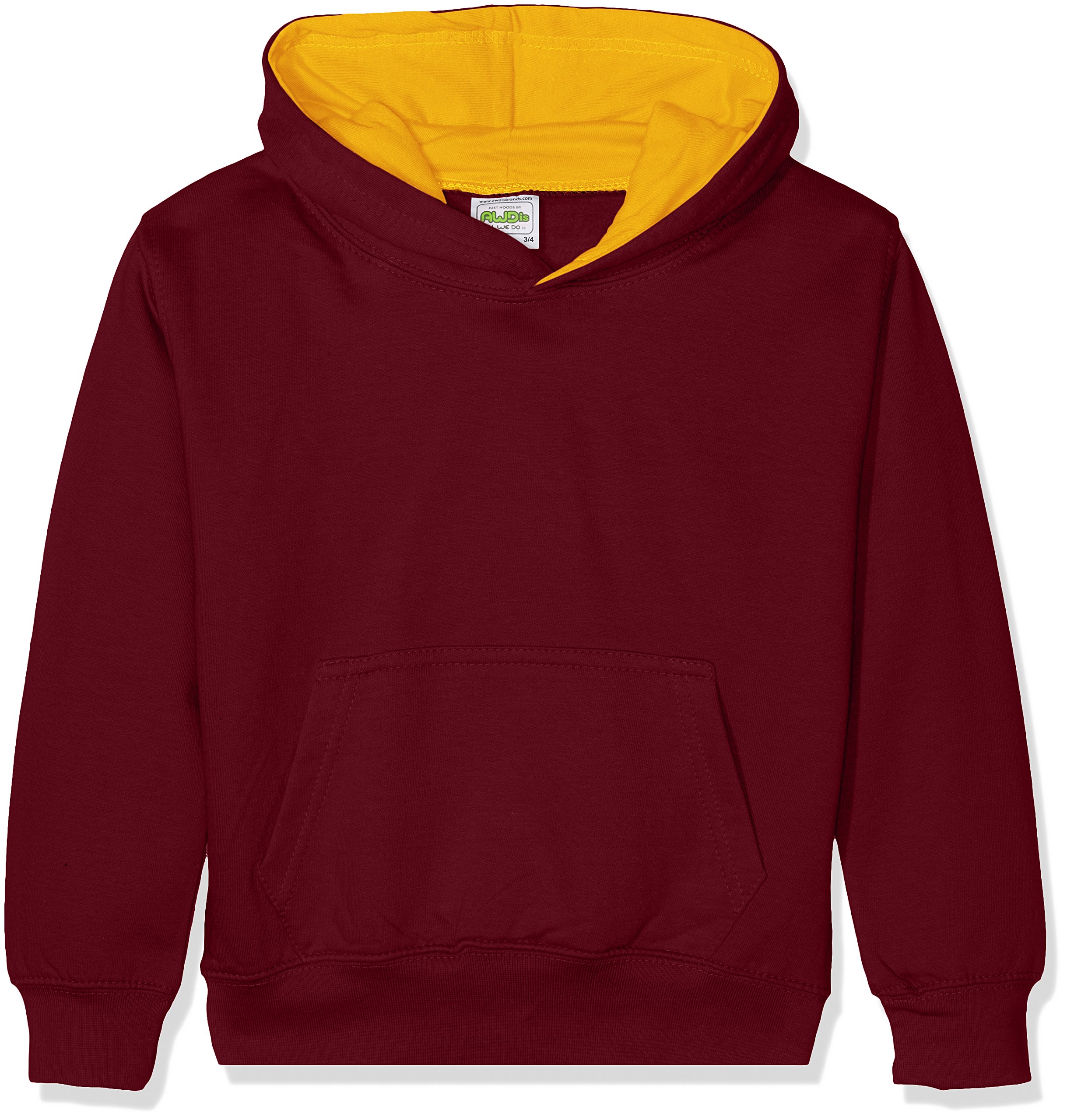 AWDis Boy's KIDS VARSITY HOODIE Hoodie, Multicoloured (Burgundy/Gold), Small (Manufacturer Size: 5/6 Y)