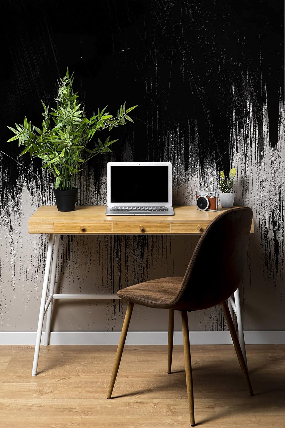 Abstract Black and White Grunge Line Art Wall Mural/Peel and Stick Wallpaper. #6336 (9ft Tall X 8ft Wide)