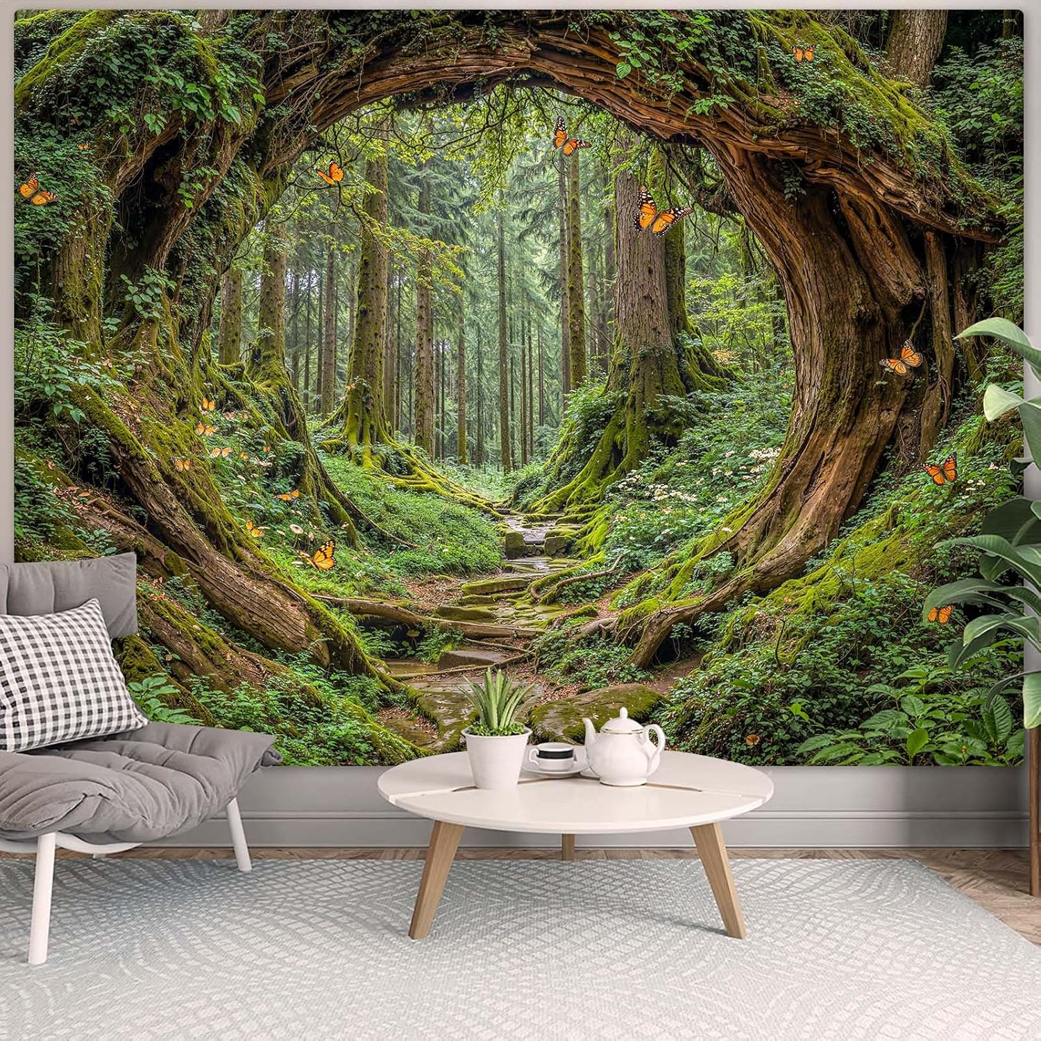 Accnicc Forest Tapestry Green Nature Tree Wall Tapestry for Bedroom Aesthetic Jungle Outdoor Landscape Extra Large Tapestries Wall Hanging for Dorm Living Room Decor 90 x 68 Inch