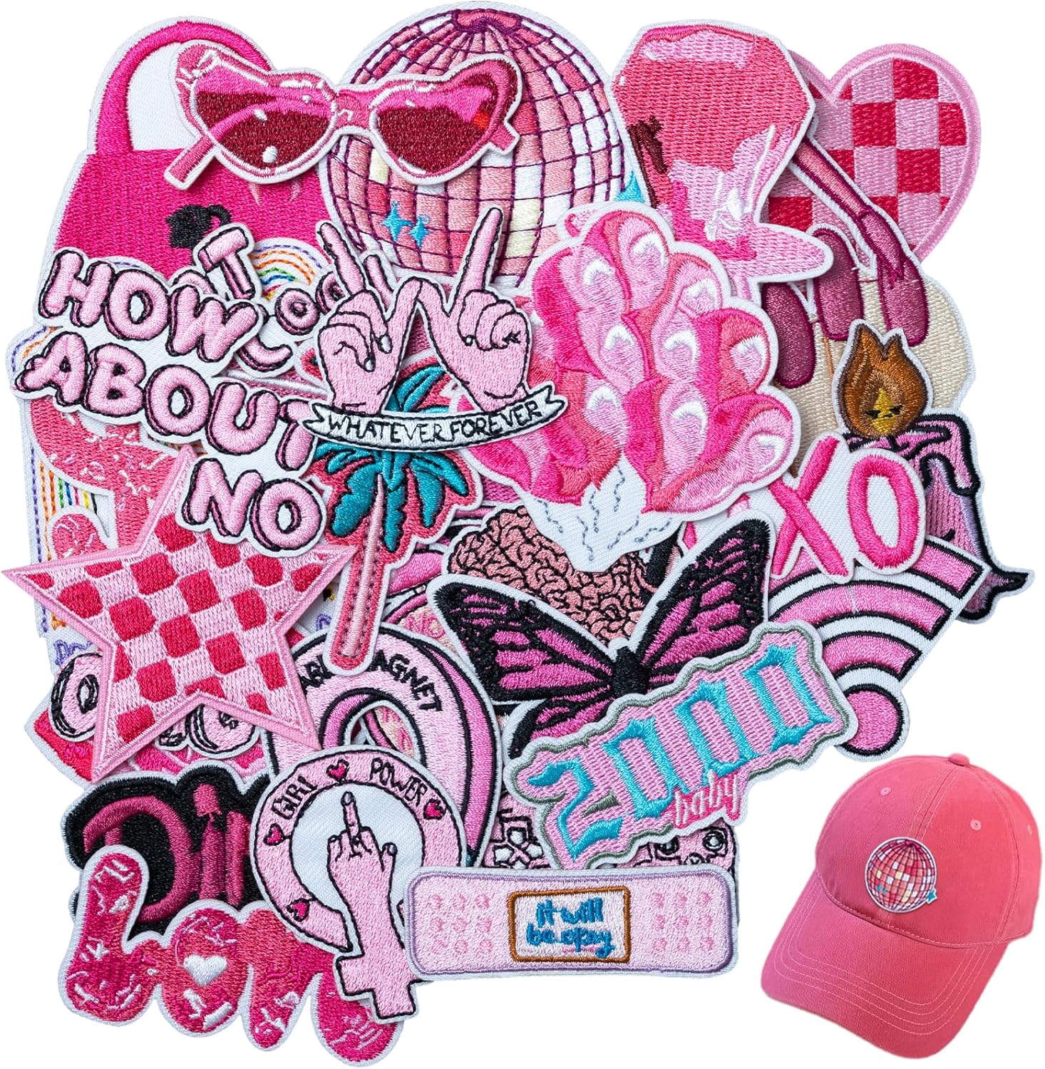 Amazon.com: 30pcs Embroidered Patches Pink Theme Iron on Patches for ...