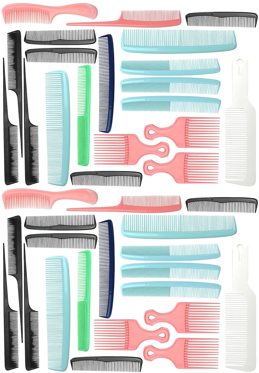 Iconikal 40-Piece Unbreakable Designer Hair Combs Set - Wet & Dry Bulk Assortment, Made in USA, Portable & Durable