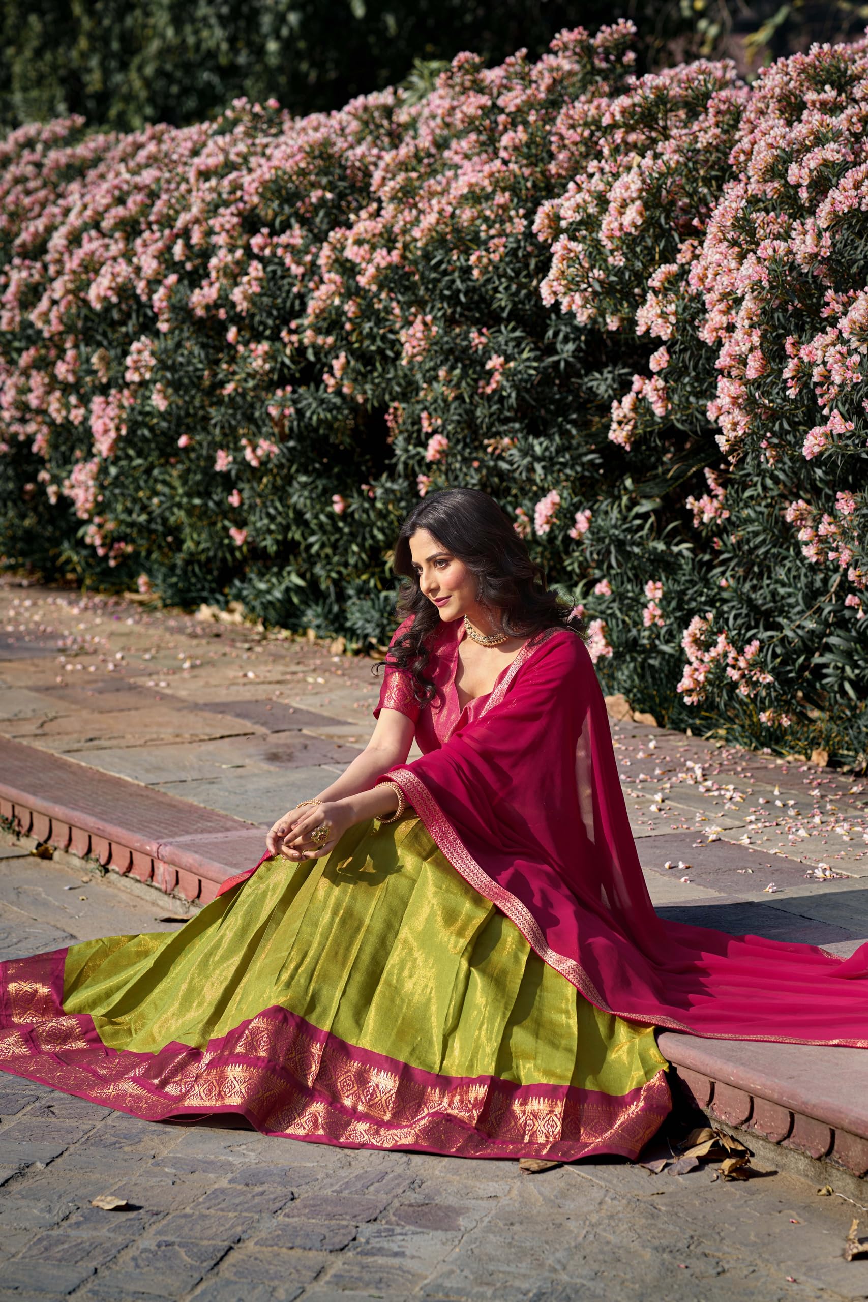 LooknBook Art Kanchipuram Women's Lehenga Choli (LNB2001_Pista_Free Size) - Image 5 thumbnail