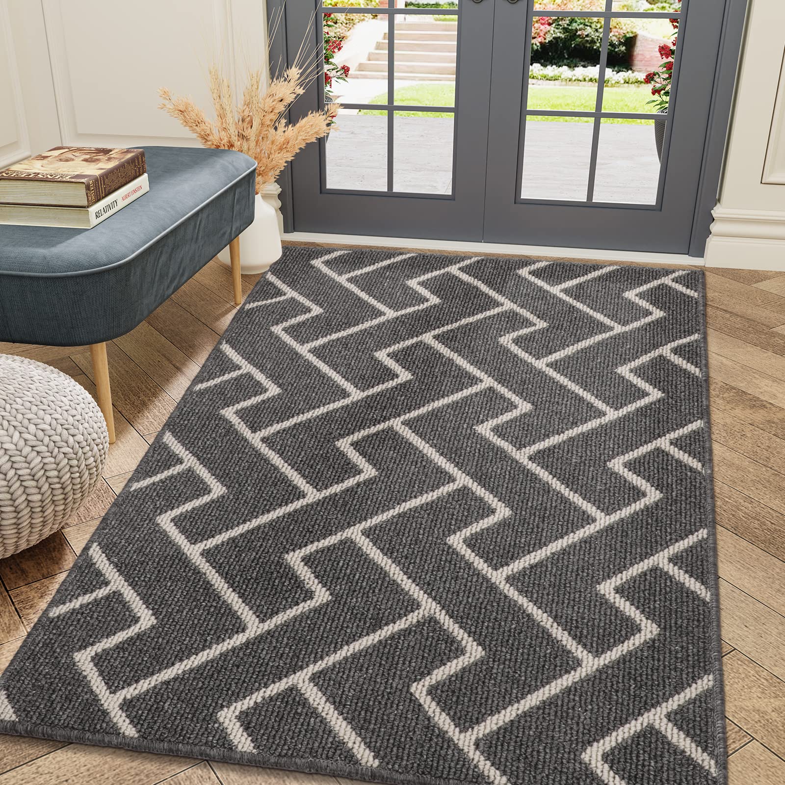 hicorfe Indoor Doormat,Front Back Door Non Slip Rubber Backing,36"x59" Absorbent Resist Dirt Entrance Doormat Inside Floor Mats for Entryway Washable Low-Profile(Grey)