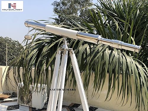 Miniatura 3 de Soporte de trípode para telescopio antiguo Elite de cuero blanco de diseñador de piso telescopio con base