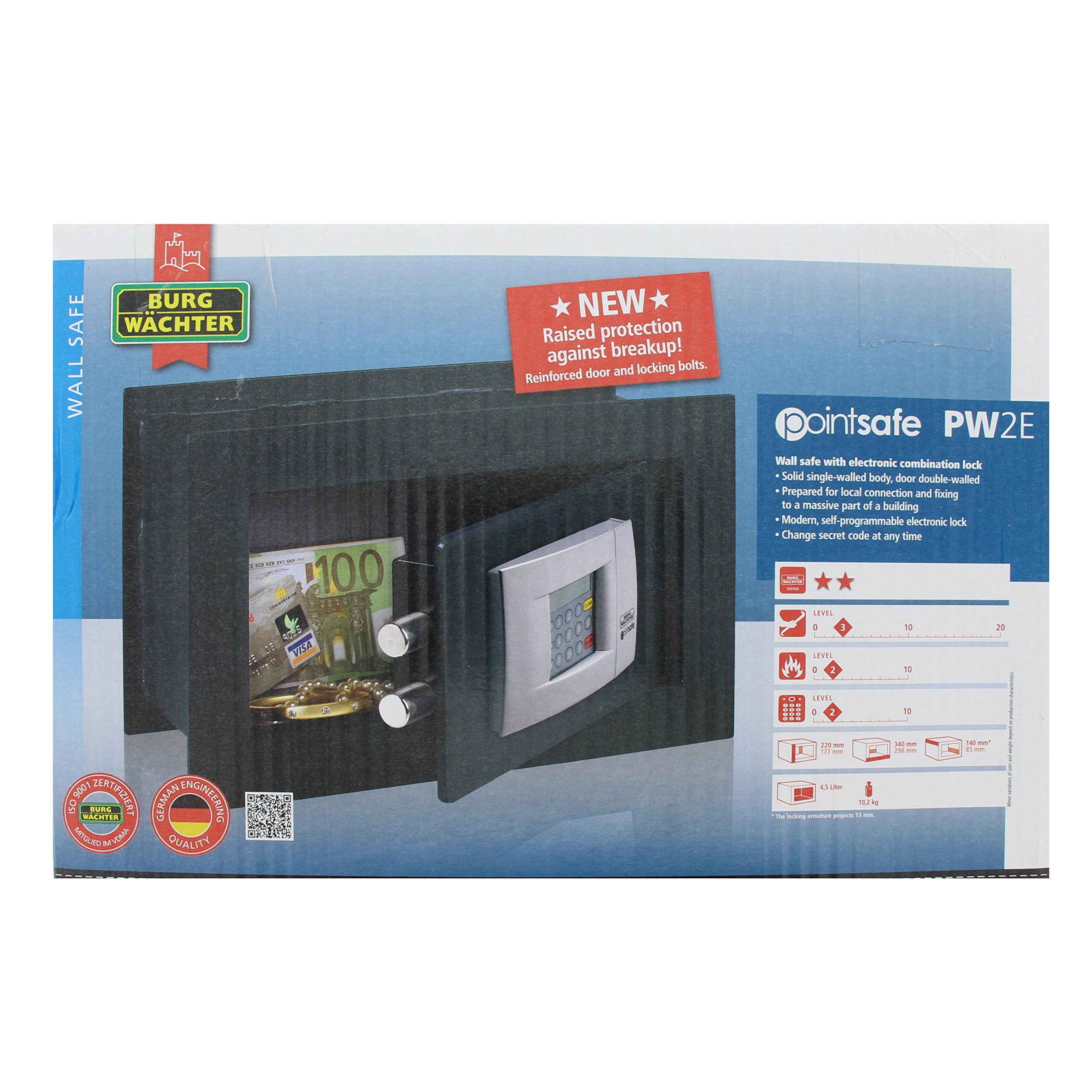 BURG-WÄCHTER Caja fuerte con cerradura electrónica, Point Safe, Empotrable, 4,5 l, 9,4 kg, PW 2 E, Negro