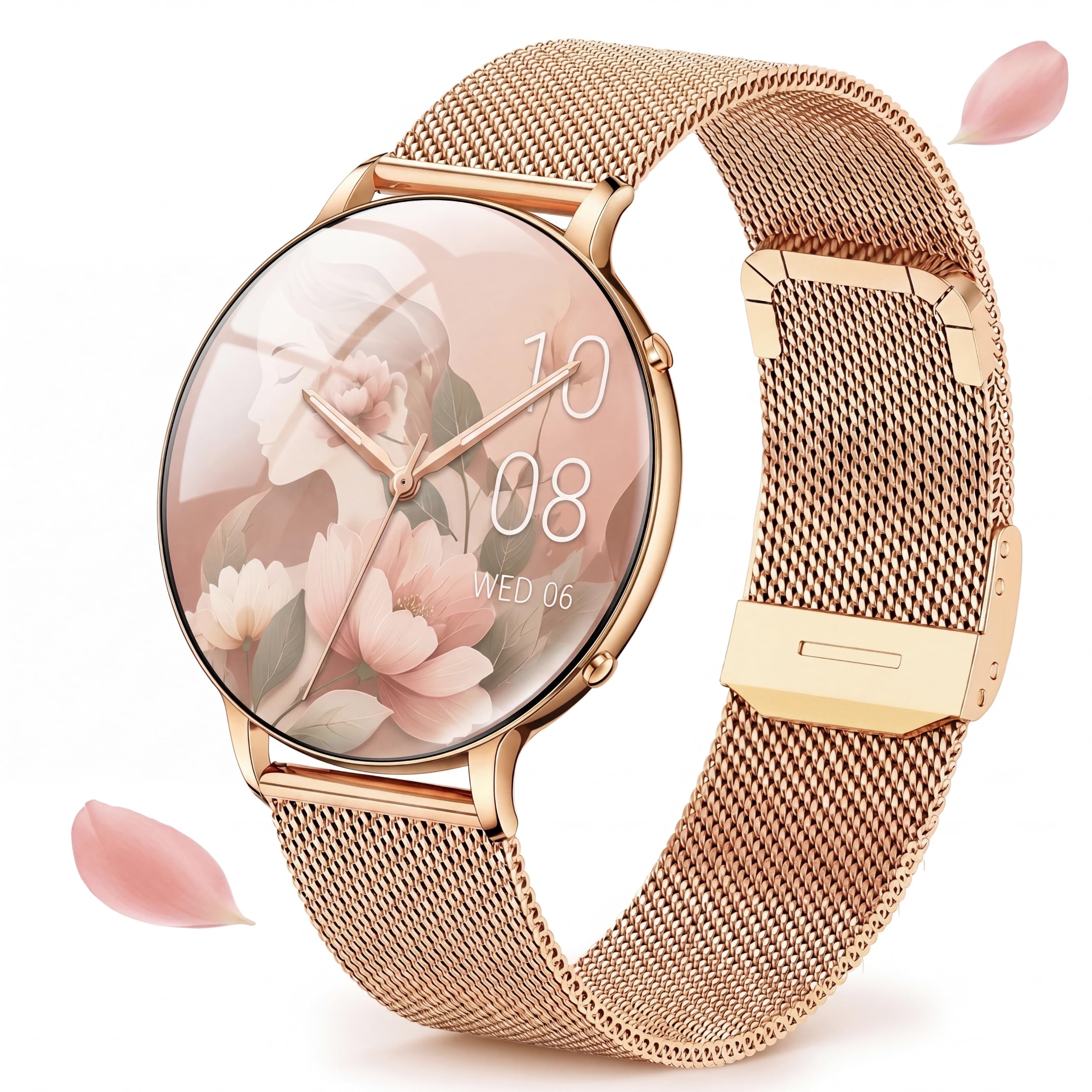 Smart Watches Lightweight for Women: 1.32” AMOLED Display Rose Gold with 2 Bands - IP68 W…