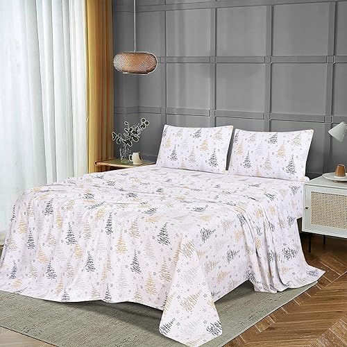 Vista 143 de RUVANTI Juego de sábanas de franela 100% algodón, tamaño matrimonial, 4 piezas, Alpine Serenity Serenidad alpina