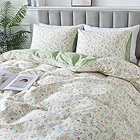 Vista 93 de HoneiLife Juego de funda de edredón floral 100% algodón, 3 piezas, suave, ropa de cama botánica con cierre de cremallera y lazos en las esquinas