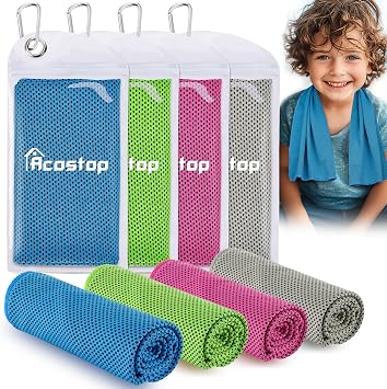 4 Pack Mini Cooling Towels 30"x9" - Kids Cooling Towel, Soft Breathable Cooling Neck Wraps with UPF 50 Sun Protection for Boys Girls Running Exercise Parent-child Activities School Outdoor Sports