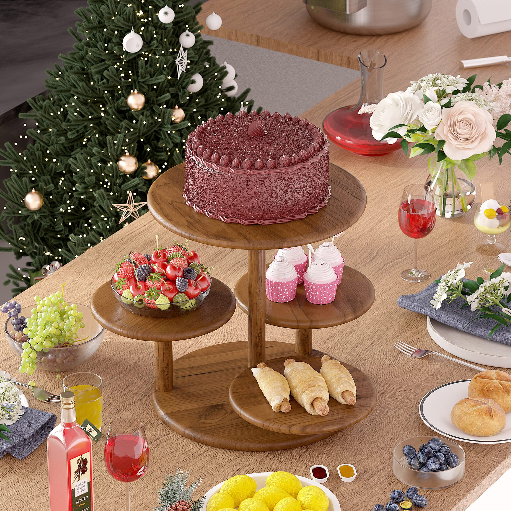 Soporte Giratorio Para Cupcakes De 4 Niveles - Madera, 360°, Ideal Para 50 Magdalenas O Decoración