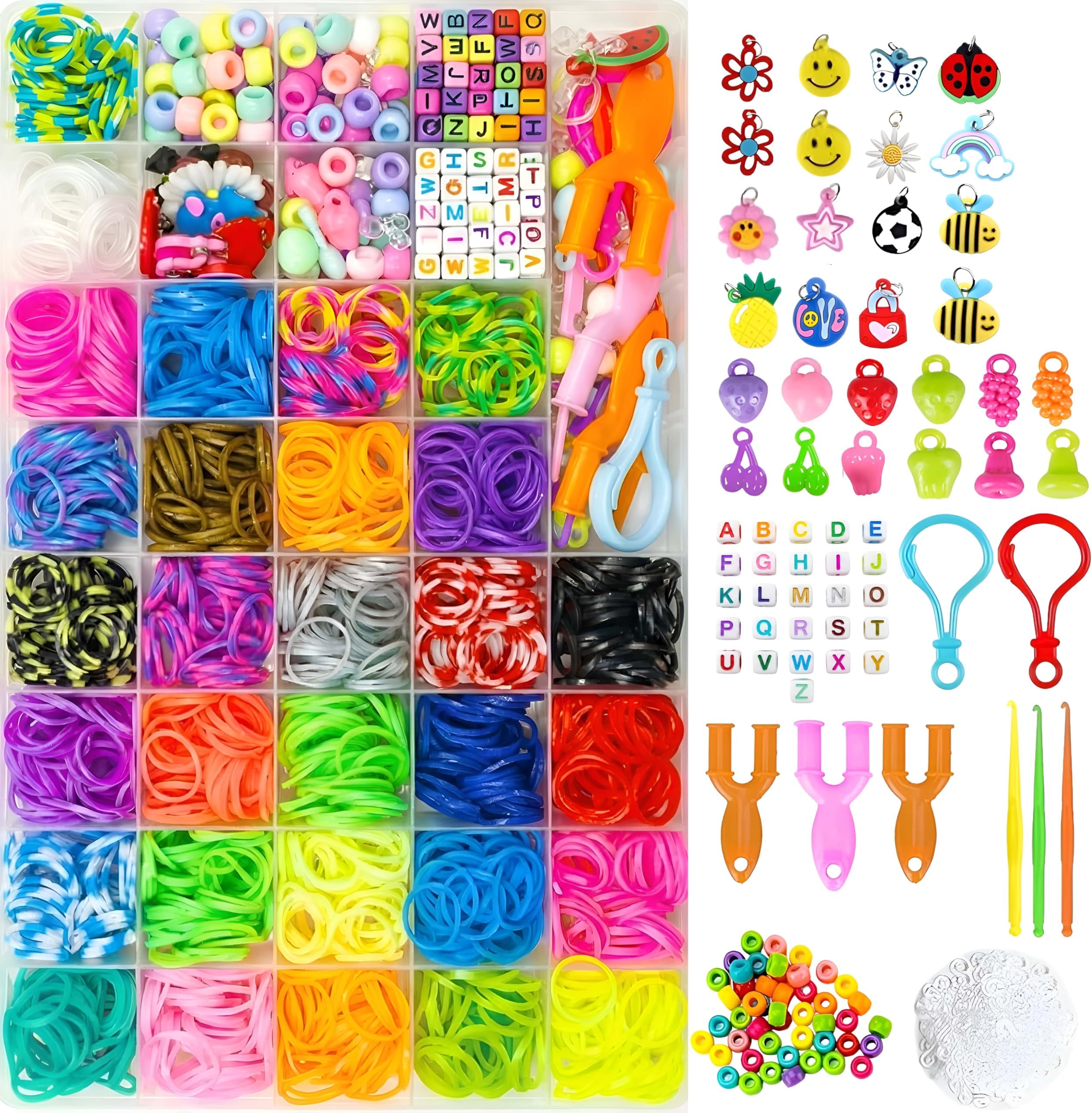 BIZEE 2700+ Loom Bands, for Boys and Girls 32 Dazzling Colors, Loom Bands Starter Kit for Refill Making Craft Kits, DIY Bracelet Making Kit with Accessories and Storage Box