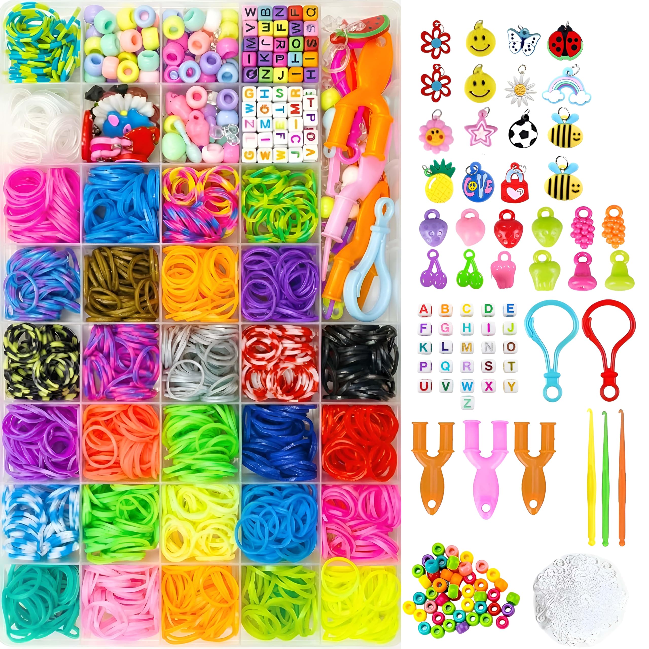 BIZEE 2700+ Loom Bands, for Boys and Girls 32 Dazzling Colors, Loom Bands Starter Kit for Refill Making Craft Kits, DIY Bracelet Making Kit with Accessories and Storage Box