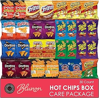 Hot Chips Snacks Variety Pack for Adults - Fiery Spicy Snack Bag Care Package - Gift Box Bulk Assortment (30 pack)