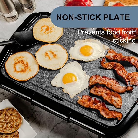 OVENTE Electric Double Burner 1700W Cooktop with 6 and 5.75 Coil Hot Plates and Electric Griddle with 16 x 10 Inch Flat Non-Stick Cooking Surface, Black
