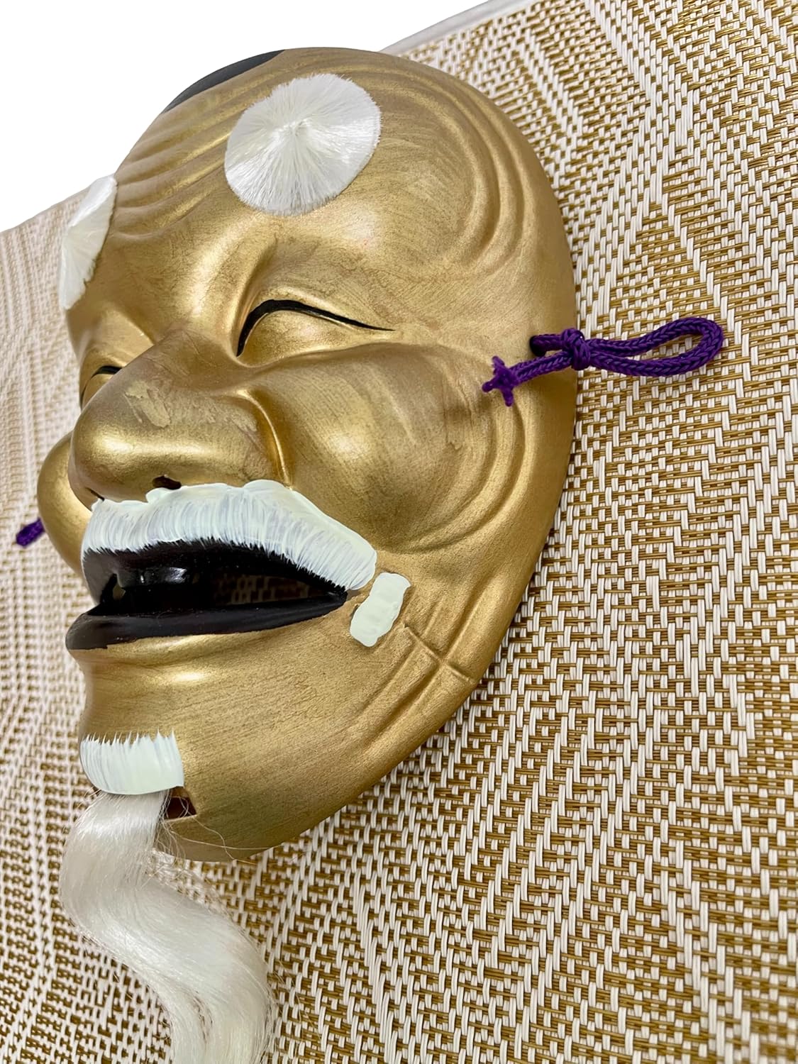 GOOD LUCK CHARM Japanese Ceramic Wall Hanging of Japanese Traditional Lucky Mask Okina (Old Man) S507