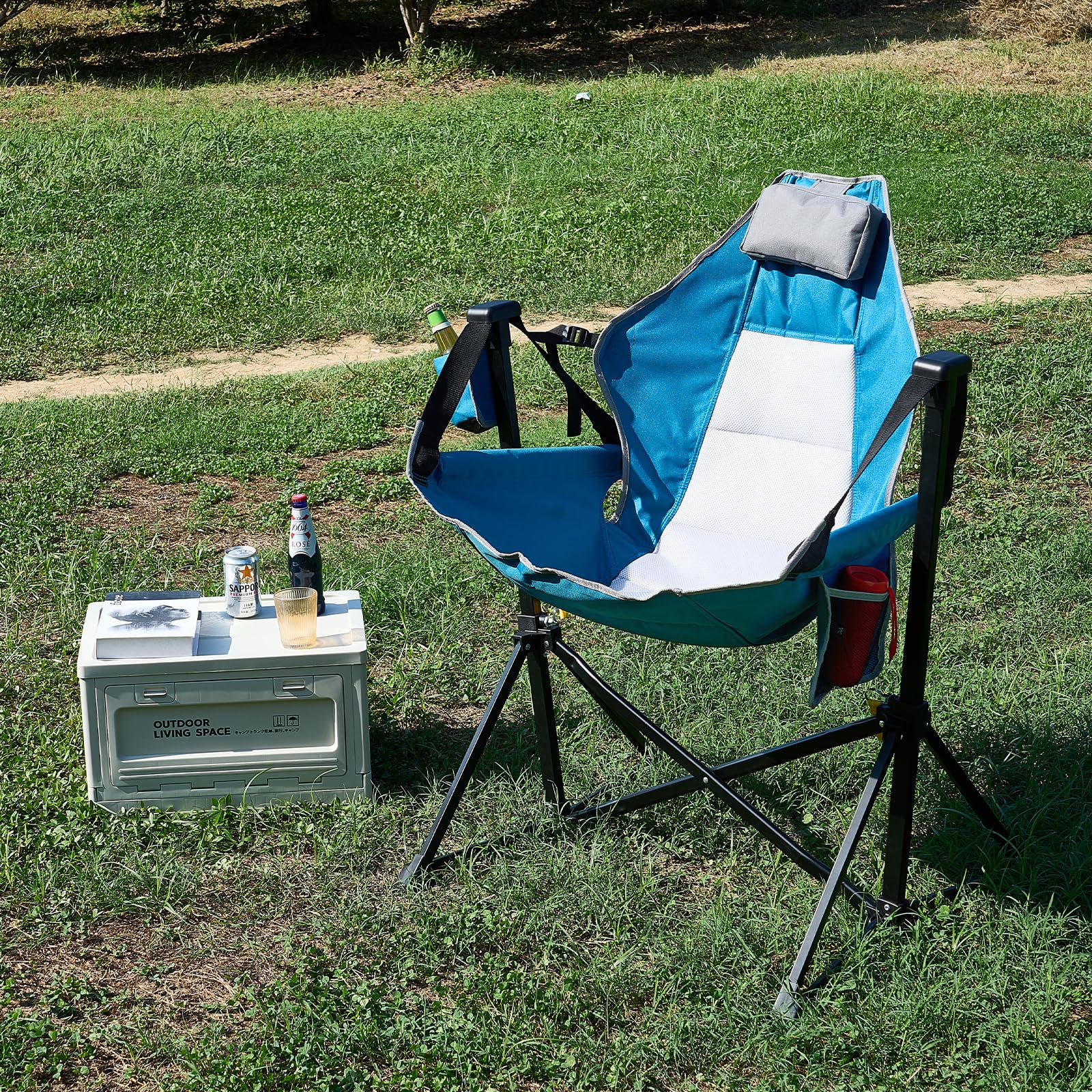VEVOR Liegender Campingstuhl 300 lbs Tragkraft Klappstuhl mit Getränkehalter