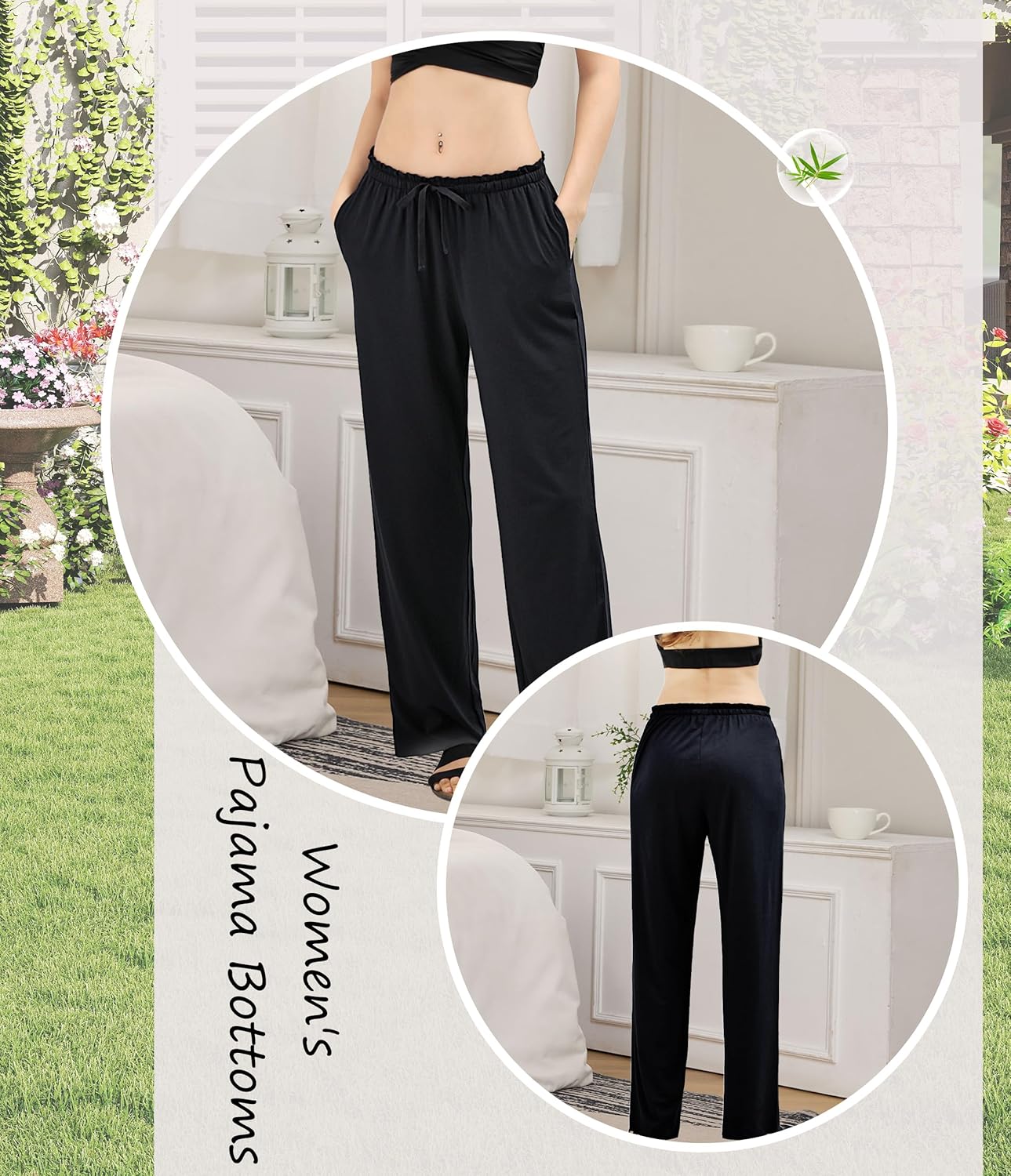 ANLIQI Women Pajama Pants Bamboo Rayon Comfy Lounge Pants Drawstring Pj Bottoms Loose Wide Leg Yoga Sweatpants with Pockets - Image 2