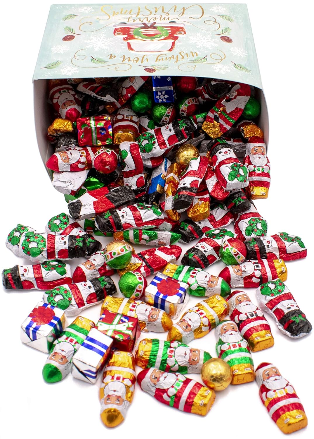 Festive Foil-Wrapped Christmas Milk Chocolates in a Box (2 lbs, Christmas Wishes Truck)