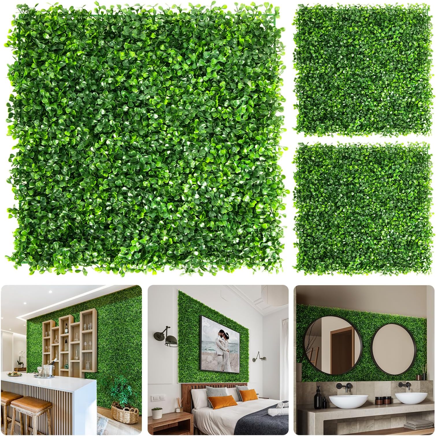 Aboofx 8 Pack 10x10 Inch Artificial Green Wall Panels, Boxwood Panels, Topiary Hedge Plants, Grass Wall Panels with 100 Zippers for Fence, Privacy Panels for Garden Greenery Decoration(16.67 sq ft)