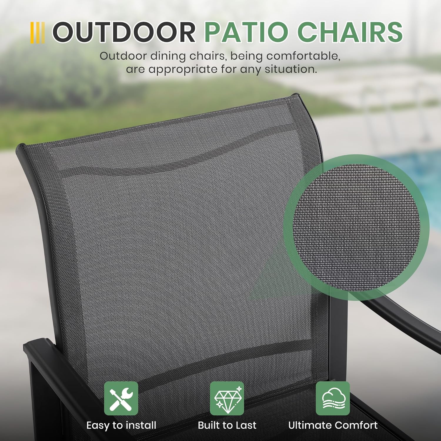 LVUYOYO Patio Dining Chairs Set of 6, Outdoor Textilene Chairs with High Back, All-Weather Dining Chair with Metal Frame for Lawn, Garden, Porch, Backyard (Gray)