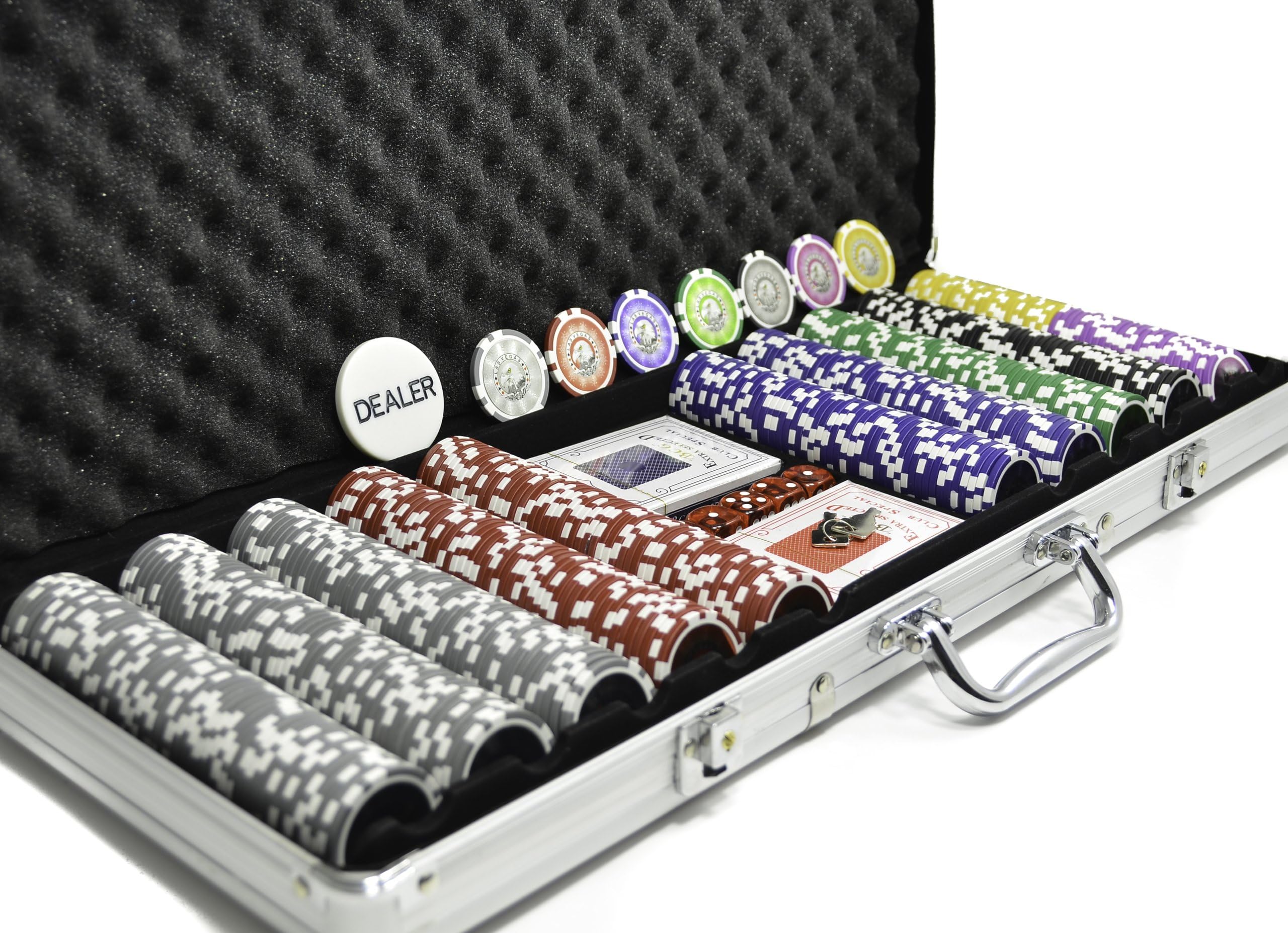 500 14g Eagles Poker Chip Set Clay Composite with Aluminium Case Two Decks of Cards and Dealer Button