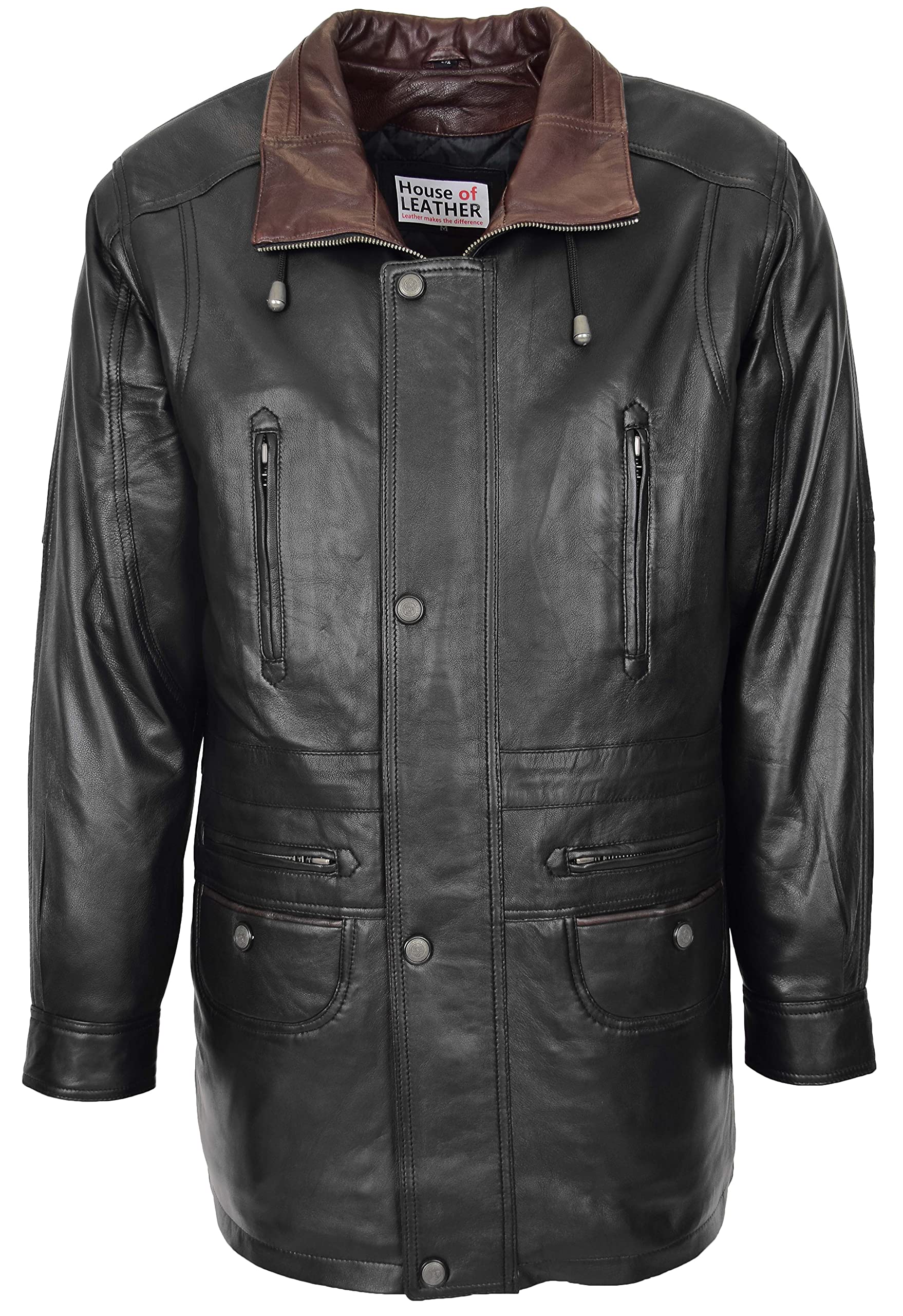 House of Leather - Men's Parka Coat - Real Leather - Black - 3XL