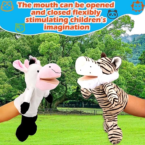 Miniatura 3 de Puteraya Paquete de 16 títeres de mano de animales de peluche de 14 pulgadas, a granel, animales de selva, animales de peluche, juguetes de