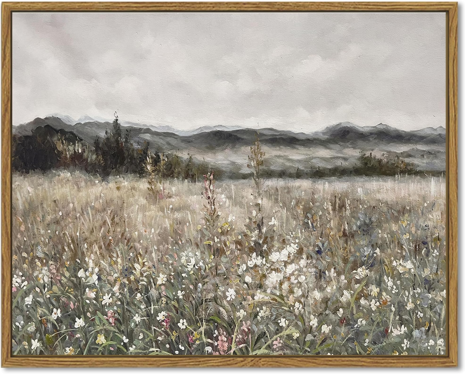 SHENIFY 11"x14" Framed Landscape Canvas Wall Art Vintage Classical Prints Flower Field Room Decor for Bathroom Bedroom Living Room